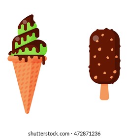 Sweet cartoon cold ice cream set and tasty cartoon frozen icecream collection vector delicious