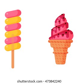 Sweet cartoon cold ice cream set and tasty cartoon frozen icecream collection vector delicious