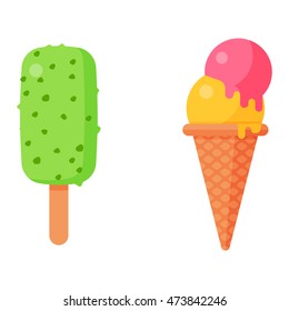 Sweet cartoon cold ice cream set and tasty cartoon frozen icecream collection vector delicious