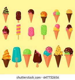 Sweet cartoon cold ice cream set collection vector delicious colorful desserts