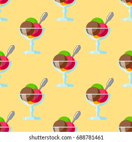 Sweet cartoon cold ice cream seamless patter tasty frozen icecream vector delicious colorful desserts