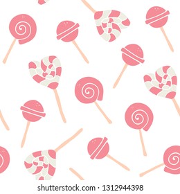 Sweet cartoon colorful candies seamless pattern. Top View Doughnuts collection for menu design, cafe decoration, delivery box, tshirt, fabric, textile. vector illustration in flat style - Vector