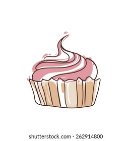 Sweet cartoon cupcake with cream. Vector illustration