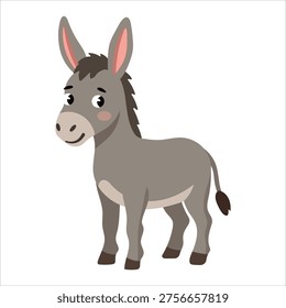 Sweet cartoon donkey character vector illustration farm animal