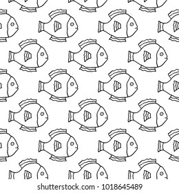Sweet cartoon fish pattern with hand drawn funny fish. Cute vector black and white fish pattern. Seamless monochrome fish pattern for fabric, wallpapers, wrapping paper, cards and web backgrounds.