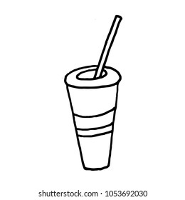 Sweet cartoon hand drawn drink illustration. Cute vector black and white drink illustration. Isolated monochrome doodle drink illustration on white background.