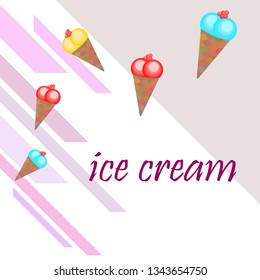 Sweet cartoon ice cream. Vector colorful ice creams.