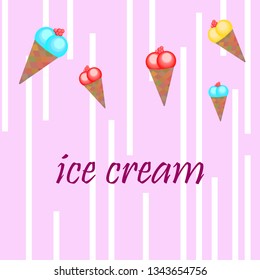 Sweet cartoon ice cream. Vector colorful ice creams.