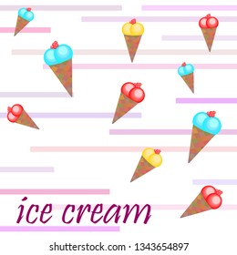 Sweet cartoon ice cream. Vector colorful ice creams.