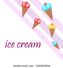 Sweet cartoon ice cream. Vector colorful ice creams.