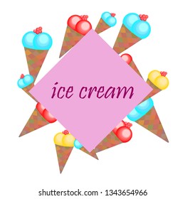 Sweet cartoon ice cream. Vector colorful ice creams.