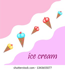 Sweet cartoon ice cream. Vector colorful ice creams.