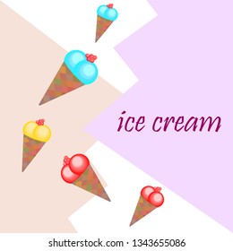 Sweet cartoon ice cream. Vector colorful ice creams.