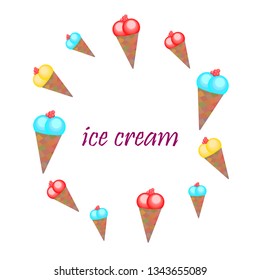 Sweet cartoon ice cream. Vector colorful ice creams.