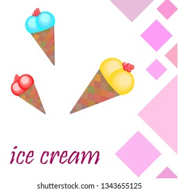 Sweet cartoon ice cream. Vector colorful ice creams.