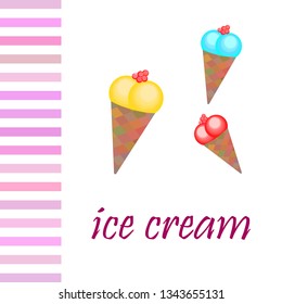 Sweet cartoon ice cream. Vector colorful ice creams.