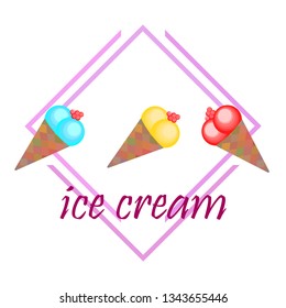 Sweet cartoon ice cream. Vector colorful ice creams.