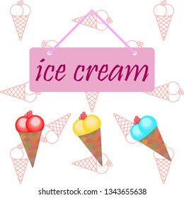 Sweet cartoon ice cream. Vector colorful ice creams.