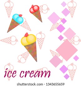 Sweet cartoon ice cream. Vector colorful ice creams.