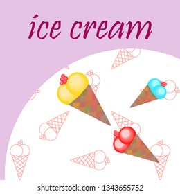 Sweet cartoon ice cream. Vector colorful ice creams.