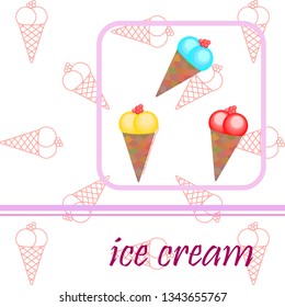 Sweet cartoon ice cream. Vector colorful ice creams.