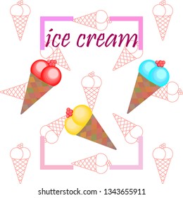 Sweet cartoon ice cream. Vector colorful ice creams.
