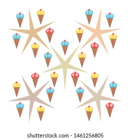 Sweet cartoon ice cream. Vector colorful ice creams.
