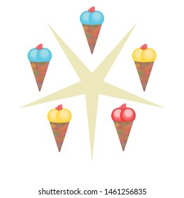 Sweet cartoon ice cream. Vector colorful ice creams.