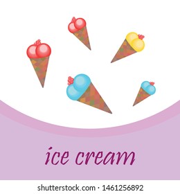 Sweet cartoon ice cream. Vector colorful ice creams.