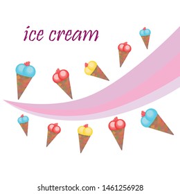 Sweet cartoon ice cream. Vector colorful ice creams.