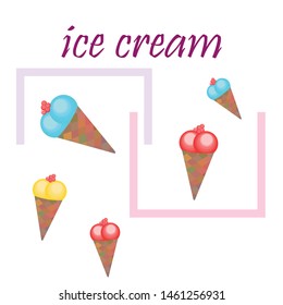 Sweet cartoon ice cream. Vector colorful ice creams.