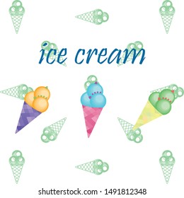 Sweet cartoon ice cream. Vector colorful ice creams.
