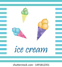 Sweet cartoon ice cream. Vector colorful ice creams.