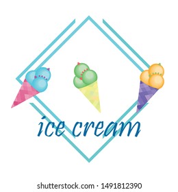 Sweet cartoon ice cream. Vector colorful ice creams.