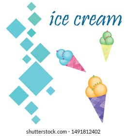 Sweet cartoon ice cream. Vector colorful ice creams.