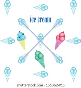 Sweet cartoon ice cream. Vector colorful ice creams.