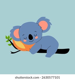 Sweet Cartoon Koala Sleeping on a Branch with a Pillow