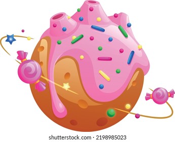 Sweet cartoon planet. Space candy orbit cupcake