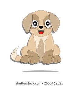 A sweet cartoon puppy with expressive eyes and floppy ears, sitting happily. Ideal for kids' books, pet designs, and educational materials. Vector EPS format.