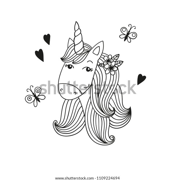Sweet Cartoon Unicorn Head Coloring Page Stock Vector Royalty Free 1109224694