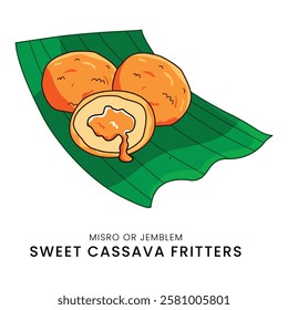 Sweet Cassava Fritters or Misro or Jemblem on Cassava Leaf Indonesian Fried Snack