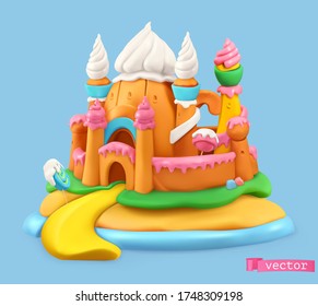 Sweet castle. 3d vector object. Plasticine art illustration