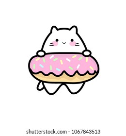 Sweet cat in donut, pink vector icon, logo pink
