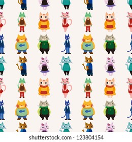 sweet cat family seamless pattern,cartoon vector illustration
