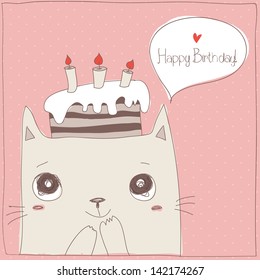 Sweet cat, happy birthday card