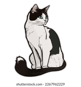 Sweet cat illustration with cut-out outline for sticker production. Ideal for crafting and decoration purposes. Meow