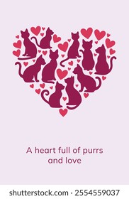 Sweet Cat Love Greeting Card, Valentine’s Day Card with Cat Silhouettes