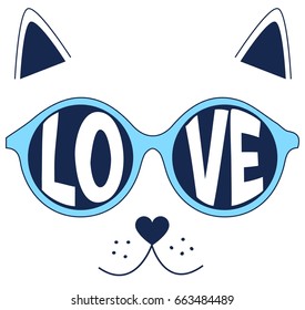 Sweet cat print design with slogan. Vector illustration design for fashion fabrics, textile graphics, prints.	