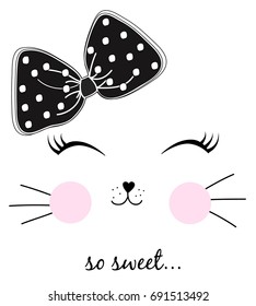 Sweet cat print design with slogan. Vector illustration design for fashion fabrics, textile graphics, prints.