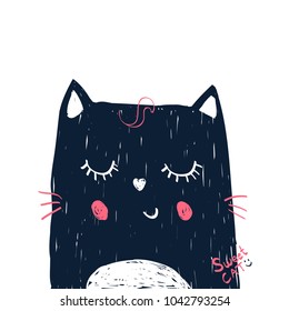 Sweet cat vector. Hand drawing illustration.